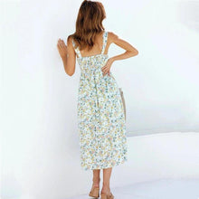 Load image into Gallery viewer, Summer Dress Femme Robe Floral Print Hem Slit  V Neck Sleeveless Maxi - Sophornlilly