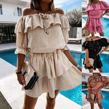 Load image into Gallery viewer, Summer Dress One Neck Short Sleeved Dress Femme Robe - Sophornlilly