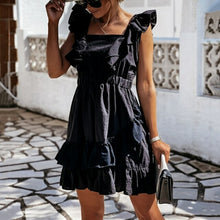 Load image into Gallery viewer, Summer Dress Solid Color Ruffle Mini Dresses Patchwork Sleeveless