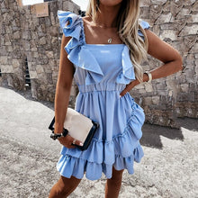 Load image into Gallery viewer, Summer Dress Solid Color Ruffle Mini Dresses Patchwork Sleeveless