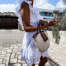 Load image into Gallery viewer, Summer Dress Solid Color Ruffle Mini Dresses Patchwork Sleeveless