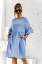 Load image into Gallery viewer, Summer Dress Women Blue A Line Dresses Femme Robes Patchwork Ruffles - Sophornlilly