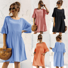 Load image into Gallery viewer, Summer Dress Women Blue A Line Dresses Femme Robes Patchwork Ruffles - Sophornlilly