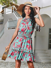 Load image into Gallery viewer, Summer Dress Women Print A Line Dresses Hollow Out Bandage Ruffles - Sophornlilly