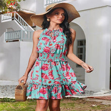Load image into Gallery viewer, Summer Dress Women Print A Line Dresses Hollow Out Bandage Ruffles - Sophornlilly