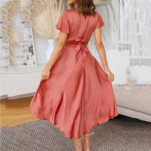 Summer Dress Women Sexy Short sleeved Deep V neck Irregular Dresses - Sophornlilly