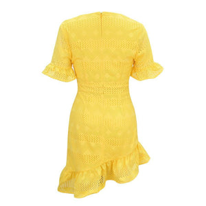 Summer Dress Women's Mini Dresses Femme Robes Hollow Out Bow Ruffles - Sophornlilly