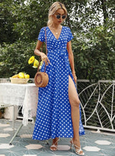 Load image into Gallery viewer, Summer Dress Women's Wave Point Print V neck Slim - Sophornlilly