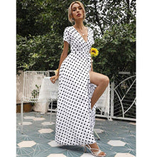 Load image into Gallery viewer, Summer Dress Women's Wave Point Print V neck Slim - Sophornlilly