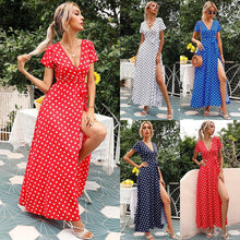 Load image into Gallery viewer, Summer Dress Women's Wave Point Print V neck Slim - Sophornlilly