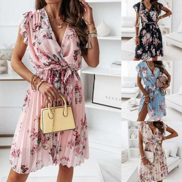 Summer Elegant Floral Print Midi Dress Women Vintage