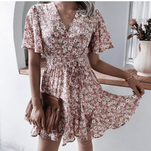 Load image into Gallery viewer, Summer Floral Dress Fashion Casual V neck Short Sleeve Sexy