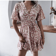 Load image into Gallery viewer, Summer Floral Dress Fashion Casual V neck Short Sleeve Sexy