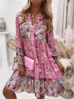 Summer Floral Dress Casual Loose Flare Sleeve Mini