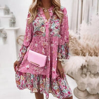 Summer Floral Dress Casual Loose Flare Sleeve Mini