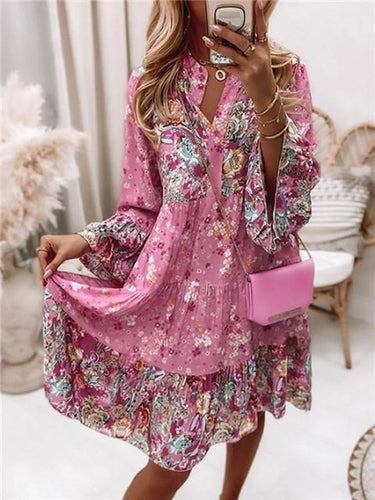 Summer Floral Dress Casual Loose Flare Sleeve Mini