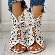 Load image into Gallery viewer, Summer Hollow Pu Leather Women Gladiator Sandals Wedge Low Heel Peep