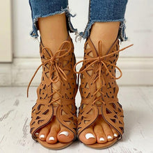 Load image into Gallery viewer, Summer Hollow Pu Leather Women Gladiator Sandals Wedge Low Heel Peep
