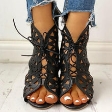 Load image into Gallery viewer, Summer Hollow Pu Leather Women Gladiator Sandals Wedge Low Heel Peep