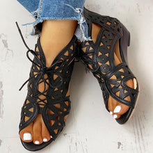 Load image into Gallery viewer, Summer Hollow Pu Leather Women Gladiator Sandals Wedge Low Heel Peep