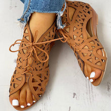 Load image into Gallery viewer, Summer Hollow Pu Leather Women Gladiator Sandals Wedge Low Heel Peep