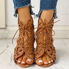 Load image into Gallery viewer, Summer Hollow Pu Leather Women Gladiator Sandals Wedge Low Heel Peep