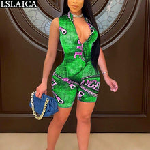 Load image into Gallery viewer, Summer Jumpsuit Short Sleeve Zipper Decorated Imitation Denim Fabric - Sophornlilly