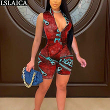 Load image into Gallery viewer, Summer Jumpsuit Short Sleeve Zipper Decorated Imitation Denim Fabric - Sophornlilly