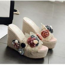 Load image into Gallery viewer, Summer New Flower Pearl Women Sandals Transparent Wedges Heel High - Sophornlilly