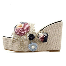 Load image into Gallery viewer, Summer New Flower Pearl Women Sandals Transparent Wedges Heel High - Sophornlilly