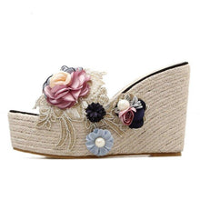 Load image into Gallery viewer, Summer New Flower Pearl Women Sandals Transparent Wedges Heel High - Sophornlilly