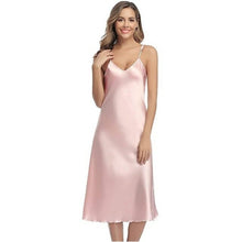 Load image into Gallery viewer, Summer New Nightdress Ruffles Lady Nightwear Nightgown Satin Spaghetti