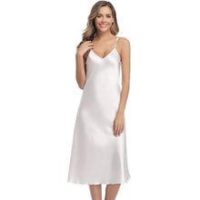 Load image into Gallery viewer, Summer New Nightdress Ruffles Lady Nightwear Nightgown Satin Spaghetti
