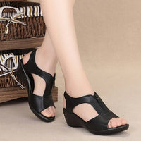 Leather Platform Wedge Sandals