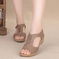 Leather Platform Wedge Sandals