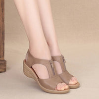 Leather Platform Wedge Sandals