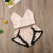 Load image into Gallery viewer, Summer Pajama Woman Lace Satin Pyjama Sexy Shorts Suit Women Home Wear