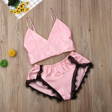Load image into Gallery viewer, Summer Pajama Woman Lace Satin Pyjama Sexy Shorts Suit Women Home Wear