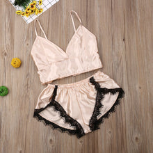 Load image into Gallery viewer, Summer Pajama Woman Lace Satin Pyjama Sexy Shorts Suit Women Home Wear
