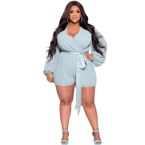 Summer Plus Size Women's Solid Chiffon Fashion Sexy Jumpsuit