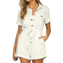 Load image into Gallery viewer, Casual Button Down Cuffed Short Sleeve Romper