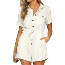 Load image into Gallery viewer, Casual Button Down Cuffed Short Sleeve Romper