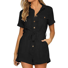 Load image into Gallery viewer, Casual Button Down Cuffed Short Sleeve Romper