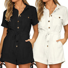 Load image into Gallery viewer, Casual Button Down Cuffed Short Sleeve Romper