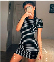 Load image into Gallery viewer, Summer Round Neck Enough Stock Short sleeved Dress Black And White - Sophornlilly