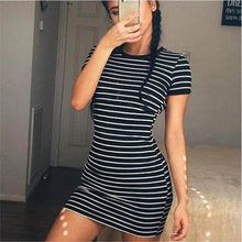 Load image into Gallery viewer, Summer Round Neck Enough Stock Short sleeved Dress Black And White - Sophornlilly