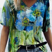 Load image into Gallery viewer, Summer Shirts Women V Neck Printed Tops Short Sleeves Casual Ladies