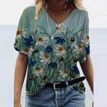 Load image into Gallery viewer, Summer Shirts Women V Neck Printed Tops Short Sleeves Casual Ladies