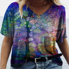 Load image into Gallery viewer, Summer Shirts Women V Neck Printed Tops Short Sleeves Casual Ladies