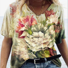 Load image into Gallery viewer, Summer Shirts Women V Neck Printed Tops Short Sleeves Casual Ladies
